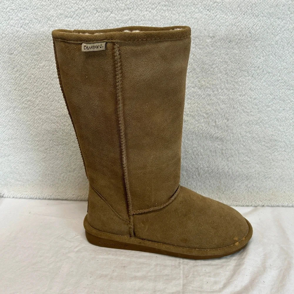 Bearpaw Womens Emma Tall Suede Boots Hickory Brown Faux Fur Lined Size 9 608W